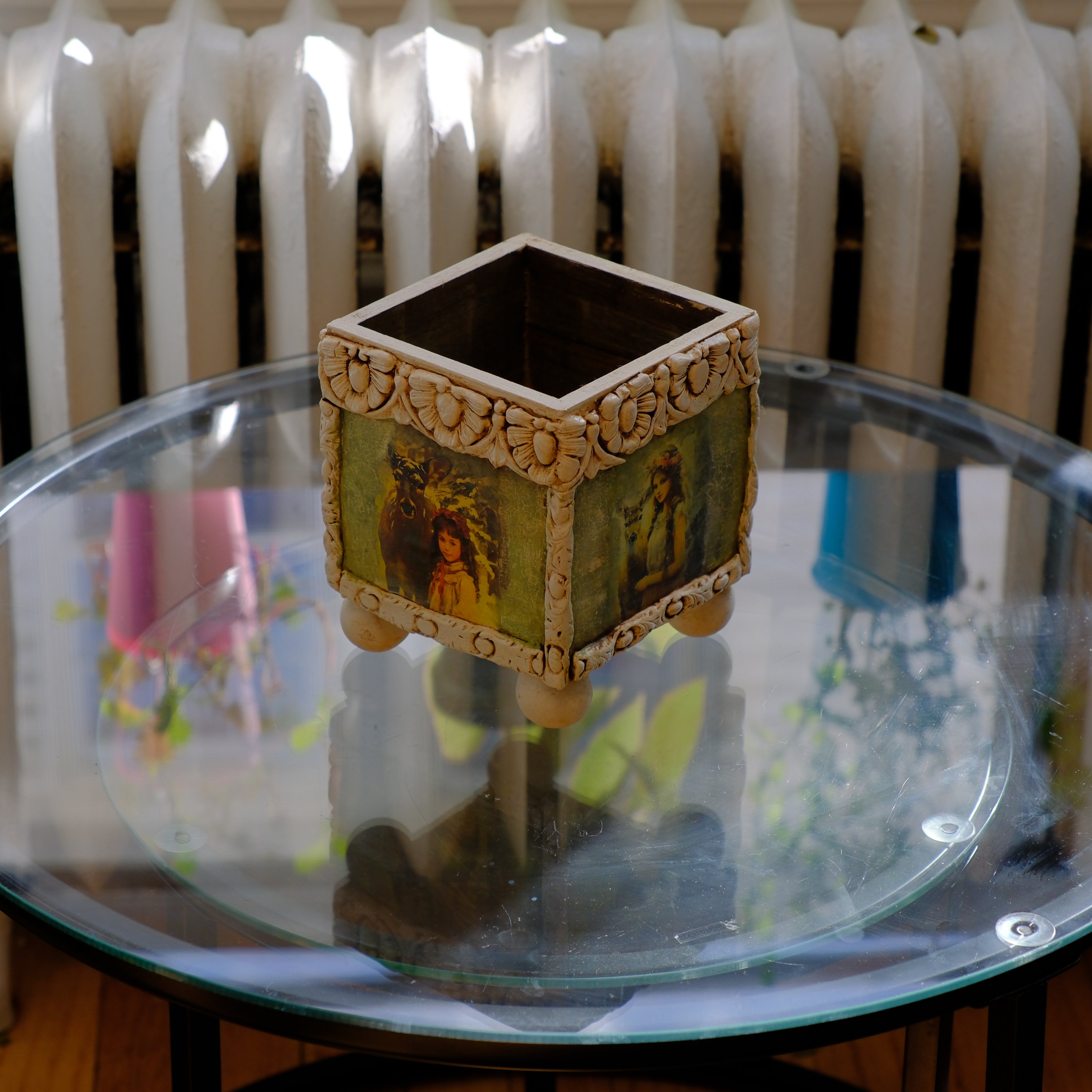 Vintage Style Ornate Decorative Planter with Classical Imagery