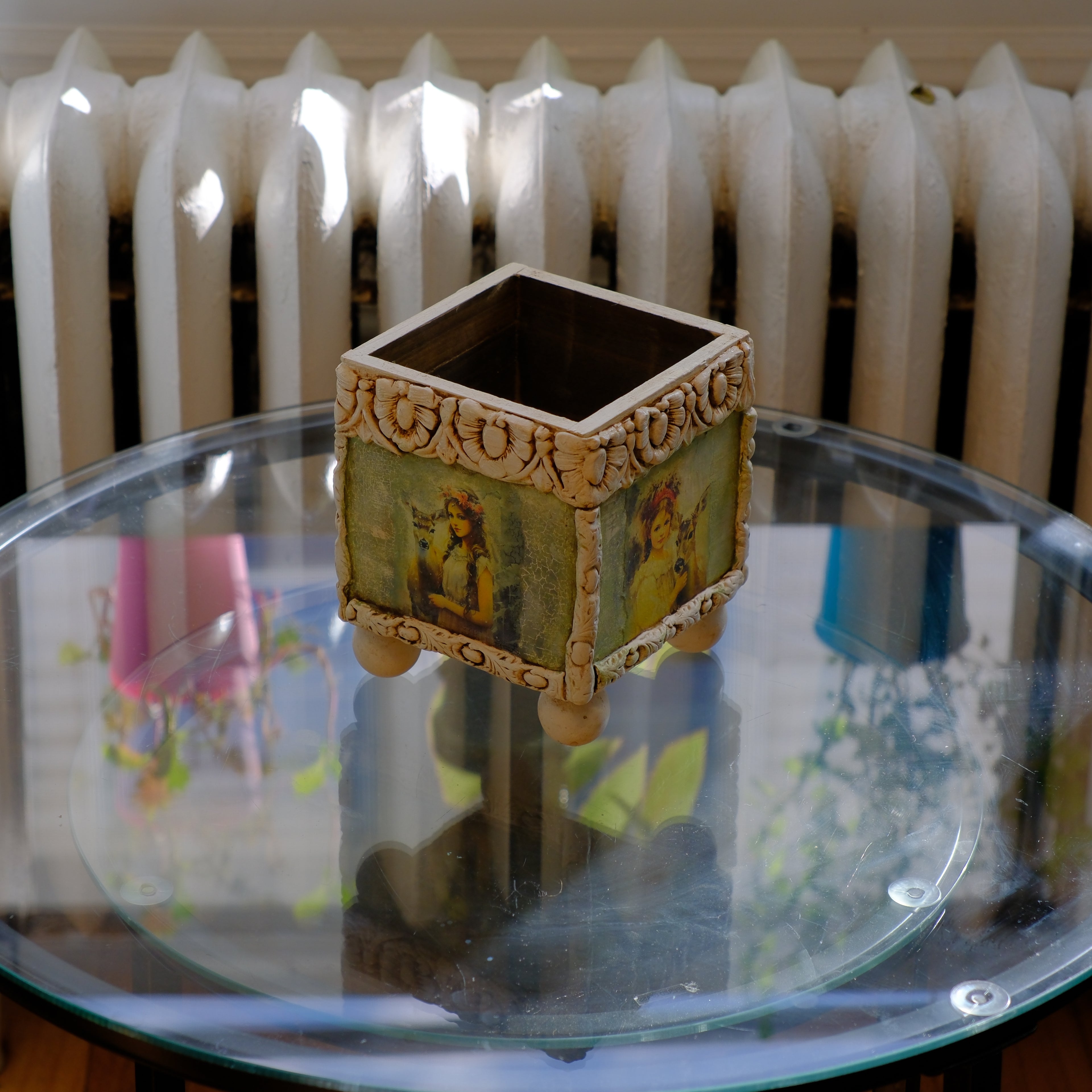 Vintage Style Ornate Decorative Planter with Classical Imagery