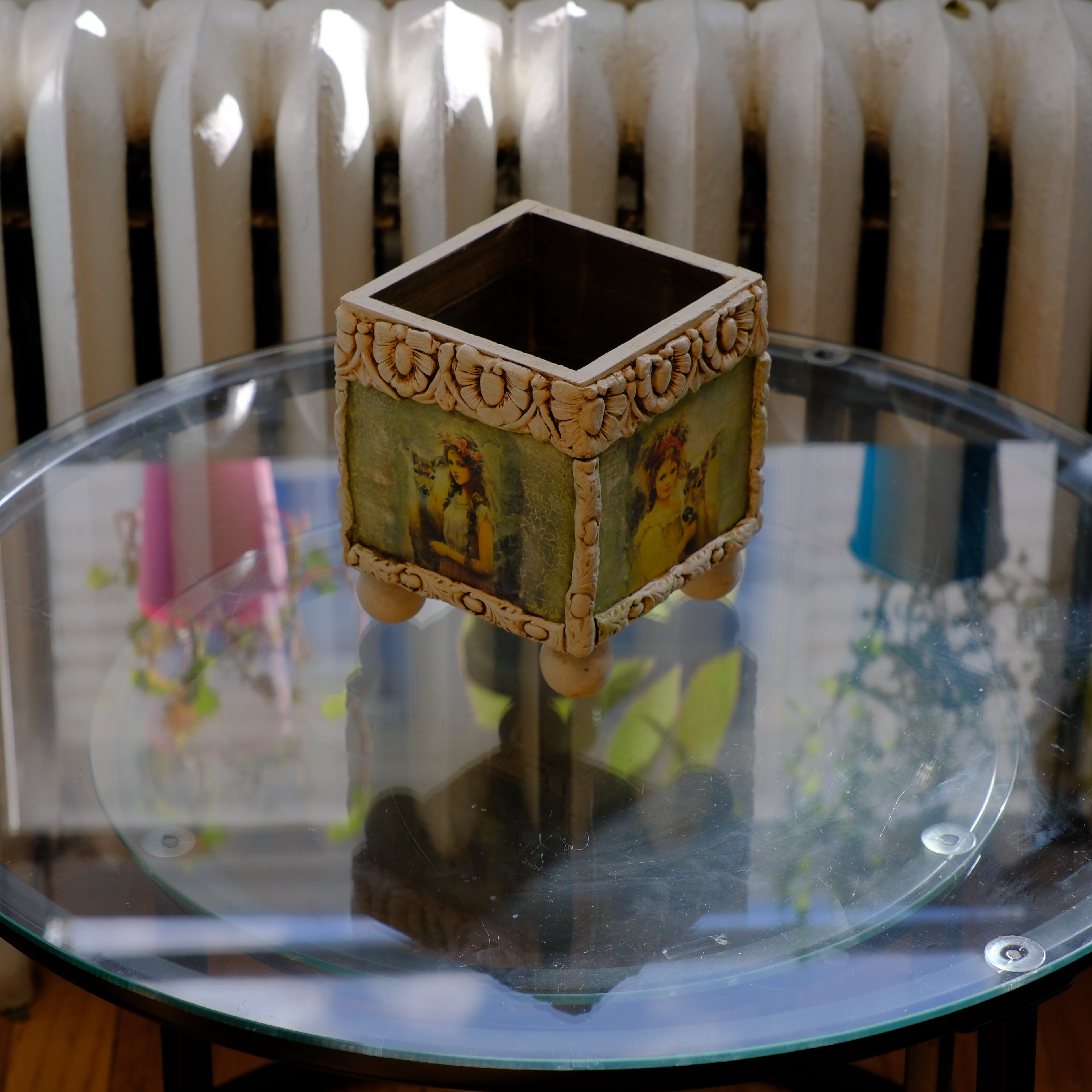 Vintage Style Ornate Decorative Planter with Classical Imagery