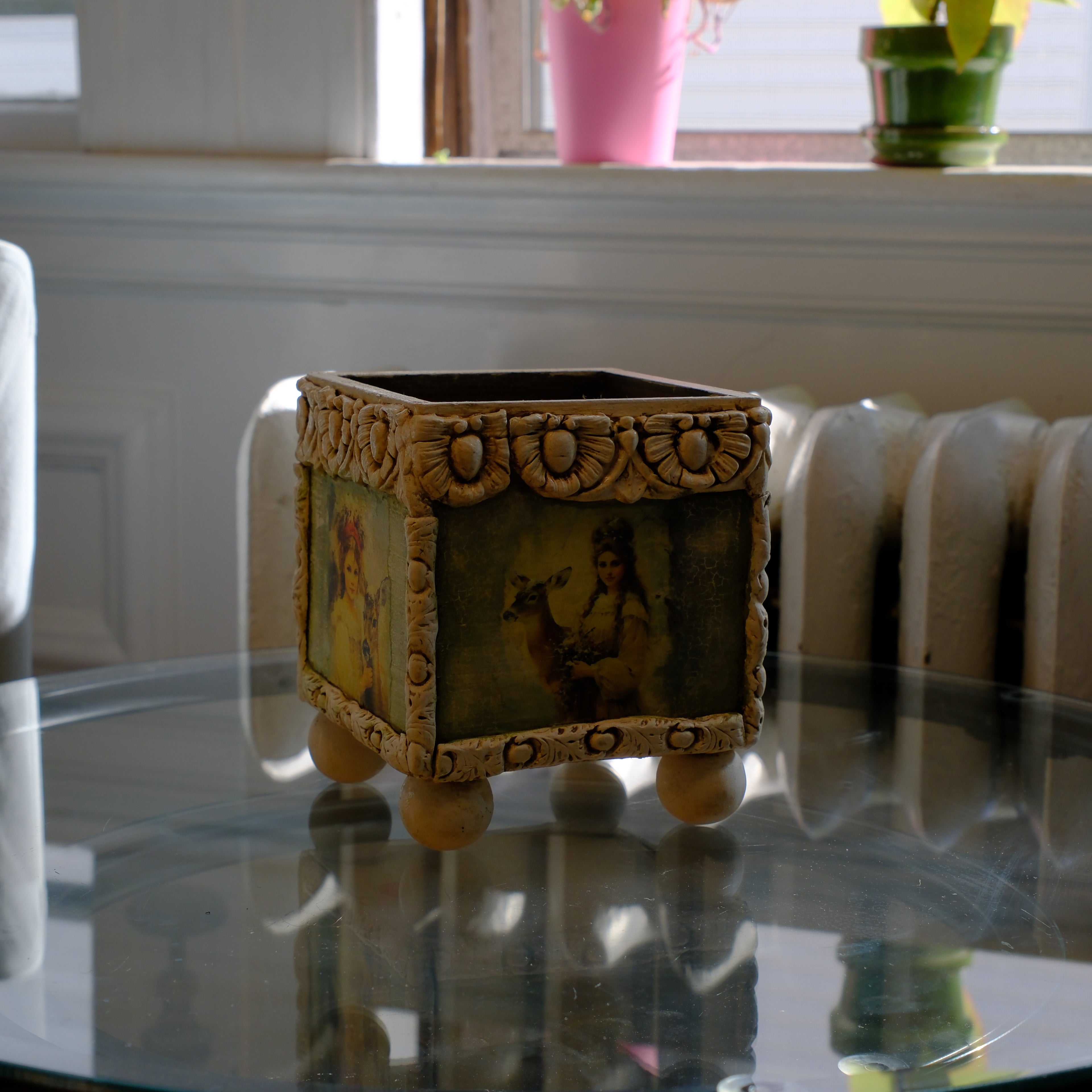 Vintage Style Ornate Decorative Planter with Classical Imagery