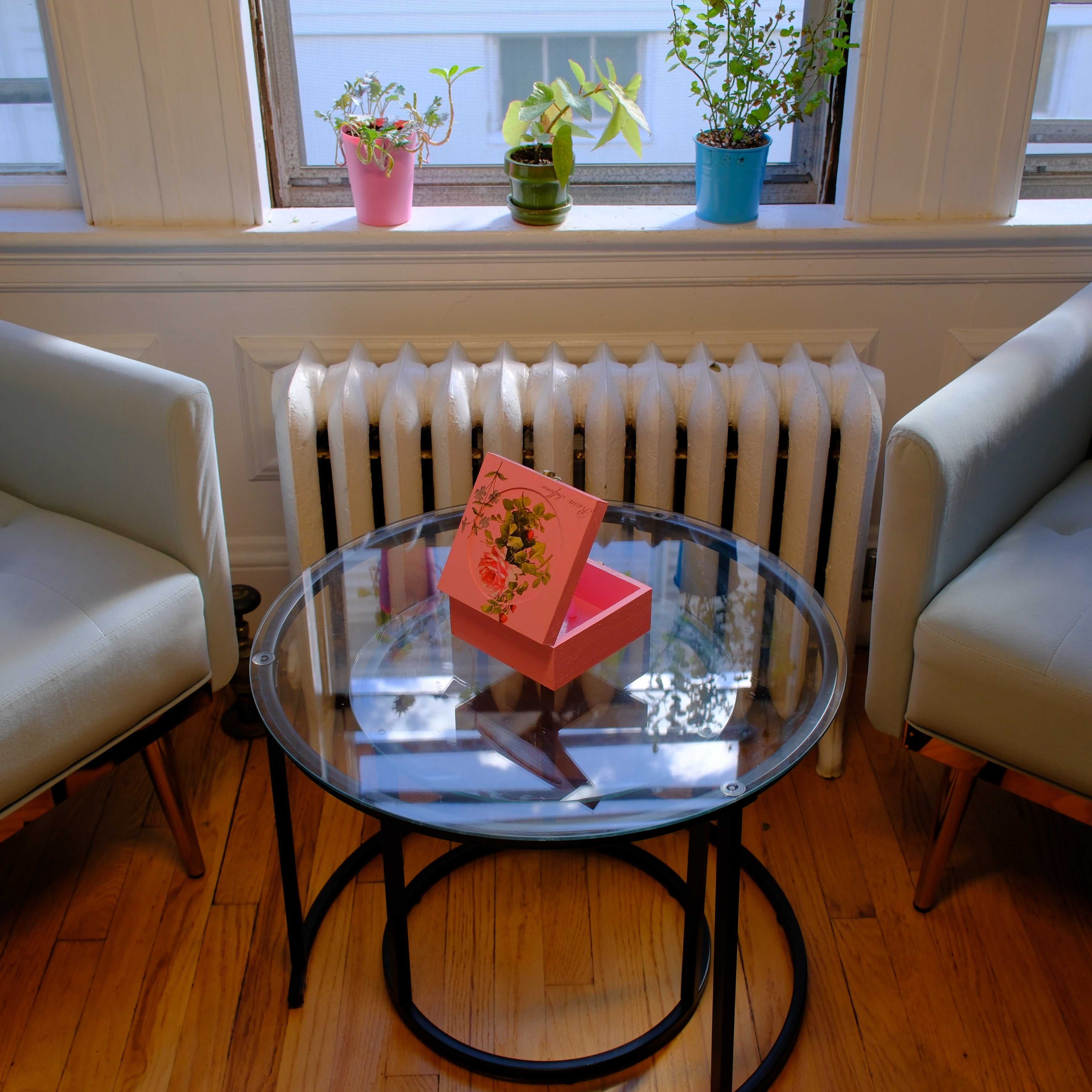 Coral Pink Botanical Decorative Storage Box with Floral Design