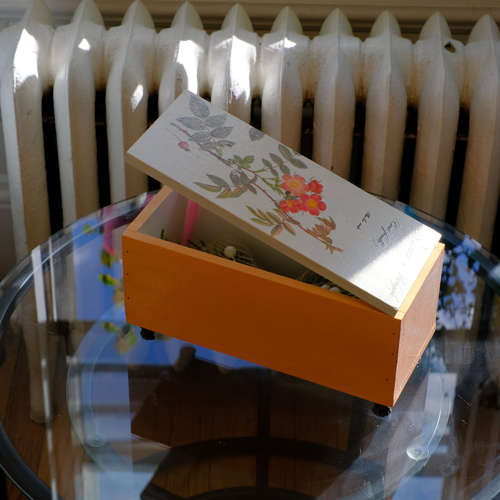 French Vintage 'Volaille et Oeufs' Decorative Storage Box with Botanical Design